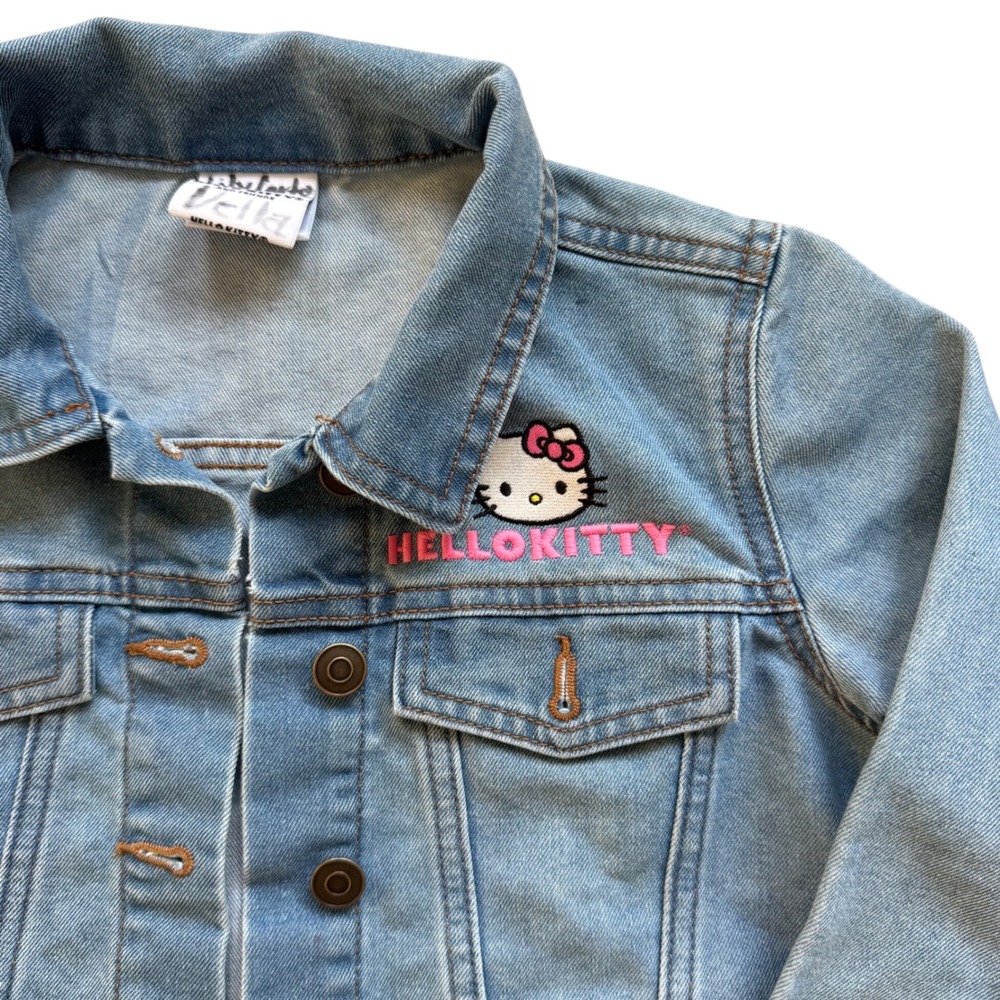 Kids Hello Kitty Denim Jacket Character Spring Blue Jean Jean Jacket Size S 6-6X - Picture 3 of 6